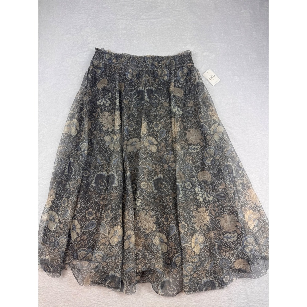 Cato Womens Small Floral Paisley Mesh Midi Skirt Gray Brown Whimsical Fairy NWT